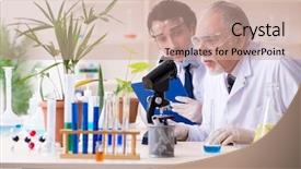  Presentation with lab bacteria - Slide deck featuring plants bacteria - two chemists working background and a soft green colored foreground