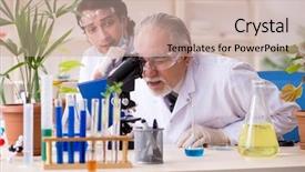  Presentation with lab bacteria - Slide set enhanced with plants bacteria - two chemists working background and a soft green colored foreground