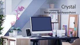  Presentation with workplace - Presentation having modern workplace of designer with modern devices background and a light blue colored foreground