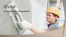  Presentation with facade - Slides featuring plaster - builder worker plastering facade background and a light gray colored foreground