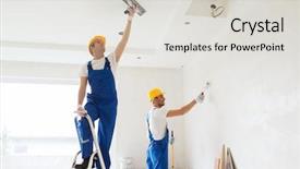  Presentation with tools - Colorful slide deck enhanced with plaster - business building teamwork and people backdrop and a light gray colored foreground