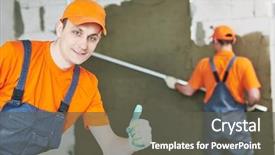  Presentation with plaster - Beautiful PPT layouts featuring plaster service portrait of male backdrop and a dark gray colored foreground