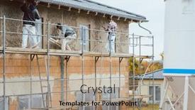  Presentation with scaffold - Amazing presentation theme having plaster worker on scaffold working on outer wall of house backdrop and a coral colored foreground