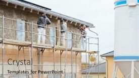  Presentation with scaffold - Beautiful theme featuring plaster-worker-on-scaffold-working backdrop and a coral colored foreground