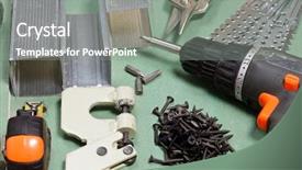  Presentation with tape measure - Colorful PPT theme enhanced with plasterboard tools set with metal studs screws tape measure screwgun and punch lock crimper backdrop and a gray colored foreground