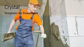  Presentation with wall partition - Theme featuring plasterer applying plaster on block background and a yellow colored foreground