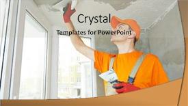  Presentation with renovation - PPT theme with plasterer at indoor ceiling renovation background and a light gray colored foreground