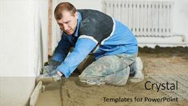  Presentation with cement - Presentation theme having plasterer at indoor concrete cement floor topping with float background and a coral colored foreground