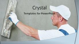  Presentation with renovation - Presentation featuring plasterer at indoor wall renovation background and a light gray colored foreground