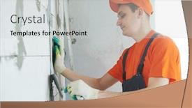 Presentation with wall - Slide set featuring plasterer-installing-screed-on-wall background and a light gray colored foreground