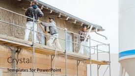  Presentation with scaffolding - Cool new PPT theme with plasterer-standing-on-scaffolding backdrop and a coral colored foreground