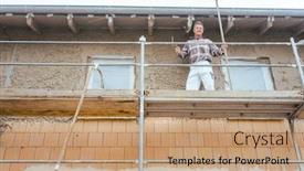 Presentation with scaffolding - Amazing PPT layouts having plasterer-standing-on-scaffolding backdrop and a coral colored foreground