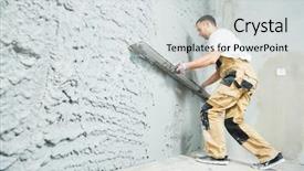  Presentation with plaster - Beautiful slide deck featuring plasterer using screeder spraying putty backdrop and a light gray colored foreground