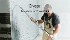  Presentation with plaster - Audience pleasing theme consisting of plasterer using screeder spraying putty backdrop and a light gray colored foreground