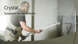  Presentation with plaster - Cool new presentation with plasterer using screeder spraying putty backdrop and a light gray colored foreground