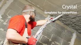  Presentation with sprayer - Colorful PPT layouts enhanced with plasterer using sprayer machine putting backdrop and a gray colored foreground