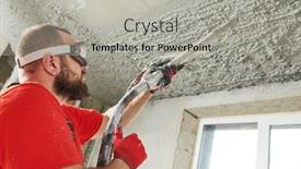  Presentation with sprayer - Amazing PPT layouts having plasterer-using-sprayer-machine-putting backdrop and a light gray colored foreground