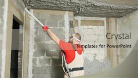  Presentation with sprayer - Amazing presentation theme having plasterer-using-sprayer-machine-putting backdrop and a light gray colored foreground
