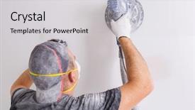  Presentation with dust - Amazing PPT layouts having plasterer wearing dust mask polishes backdrop and a light gray colored foreground