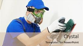  Presentation with home improvement - Presentation theme consisting of respirator - home improvement plasterer worker background and a soft green colored foreground
