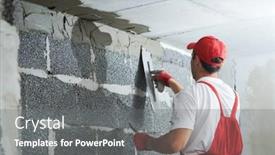  Presentation with corner - Beautiful slide deck featuring plasterer worker protecting corner with mesh building technology backdrop and a gray colored foreground