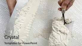  Presentation with hands and word volunteer - Slides consisting of plastering mortars - construction notched trowel and worker background and a light gray colored foreground