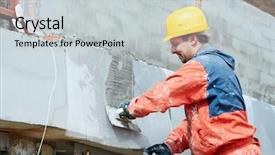  Presentation with facade - Presentation having plastering mortars - facade plasterer at outdoor wall background and a light gray colored foreground