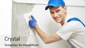  Presentation with renovation - Beautiful presentation featuring plastering mortars - plasterer at indoor wall renovation backdrop and a  colored foreground