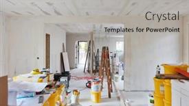  Presentation with house building - Presentation having plastering-the-interior background and a light gray colored foreground