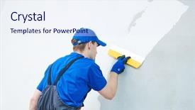  Presentation with worker - Colorful presentation theme enhanced with plasters - refurbishment plasterer worker spackling backdrop and a sky blue colored foreground