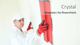  Presentation with craftsman - PPT theme enhanced with plasterwork-and-wall-painting-preparation background and a  colored foreground