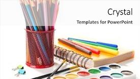  Presentation with back school - PPT theme with plastic alphabets - school equipment with pencils notebook background and a white colored foreground