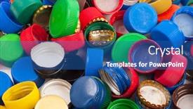  Presentation with plastic bottle - Beautiful slide set featuring plastic and metal bottle caps backdrop and a ocean colored foreground