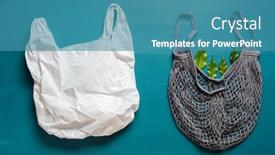  Presentation with plastic waste - Amazing slide set having plastic-and-reusable-mesh-cotton backdrop and a teal colored foreground