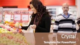  Presentation with fruit - Cool new presentation design with plastic bag - mid adult woman buying fruit backdrop and a coral colored foreground