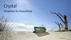  Presentation with beach bag - Colorful slide set enhanced with plastic bag filled with empty backdrop and a light blue colored foreground