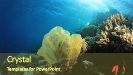  Presentation with plastic bag - PPT theme featuring plastic bag pollution on coral background and a tawny brown colored foreground
