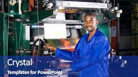  Presentation with printing press - Presentation consisting of plastic bag printing press and operator background and a royal blue colored foreground