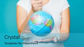  Presentation with earth pollution - Beautiful presentation design featuring plastic bag with planet earth backdrop and a teal colored foreground