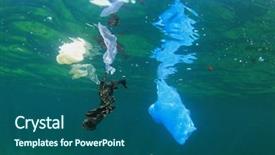  Presentation with ocean pollution - PPT theme with plastic bags pollution in ocean background and a ocean colored foreground