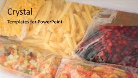  Presentation with food preservation - Amazing slide deck having plastic bags with different food backdrop and a yellow colored foreground