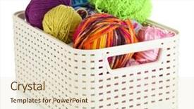  Presentation with yarn - PPT theme having plastic basket with yarn for knitting isolated on white background and a lemonade colored foreground