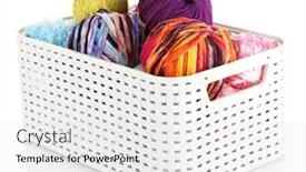  Presentation with yarn - Presentation theme featuring plastic basket with yarn for knitting isolated on white background and a white colored foreground