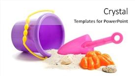  Presentation with plastic - Presentation theme featuring plastic beach toys bucket shovel background and a  colored foreground