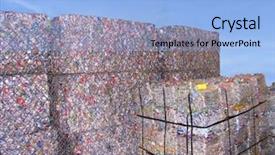  Presentation with recycle plastic - Slides having plastic bottles recycle - stacks of scrap packing background and a light blue colored foreground