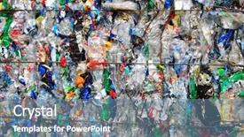  Presentation with plastic recycling - Colorful slide set enhanced with plastic bottle on a recycling backdrop and a seafoam green colored foreground