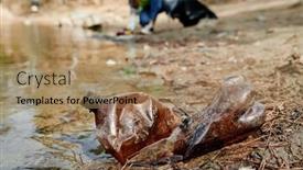  Presentation with earth day - Theme having plastic-bottle-on-dirty-beach background and a coral colored foreground