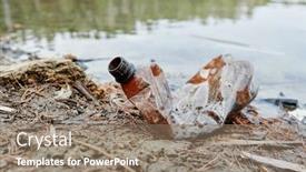  Presentation with plastic bottle pollution - Presentation theme enhanced with plastic-bottle-on-forest-lake background and a coral colored foreground