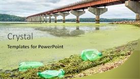  Presentation with plastic bottle - Beautiful presentation featuring plastic-bottle-trash-on-river backdrop and a mint green colored foreground