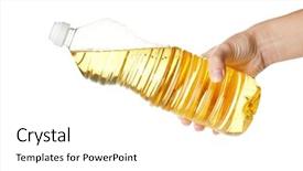  Presentation with oil plastic - Amazing slide deck having plastic bottle with cooking oil backdrop and a white colored foreground